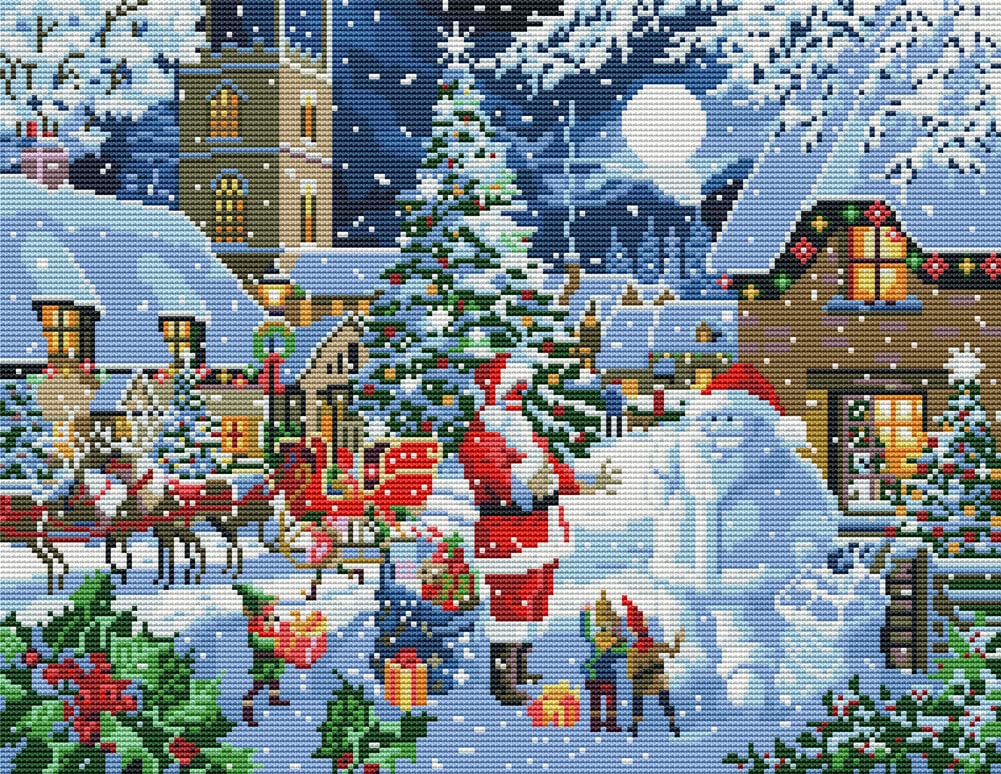 Awesocrafts Santa Claus Cross Stitch Stamped Kits Easy Patterns Cross Stitching Embroidery Needlework Kit Supplies