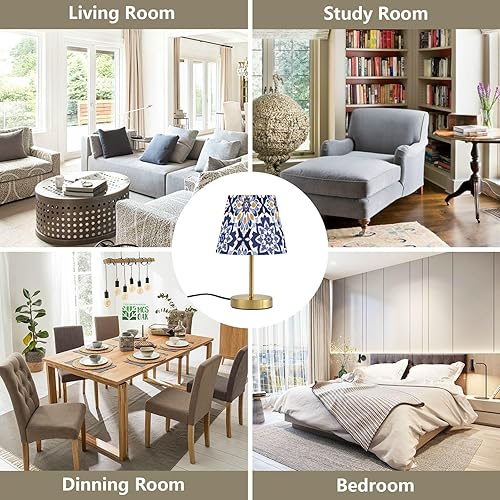 Miniatura 8 de Blue and White Retro Patterns Table Lamps 3 Way Dimmable Modern Lamps with Stylish Shade for Farmhouse Home Office Decor, Metal Base lampara de mesa