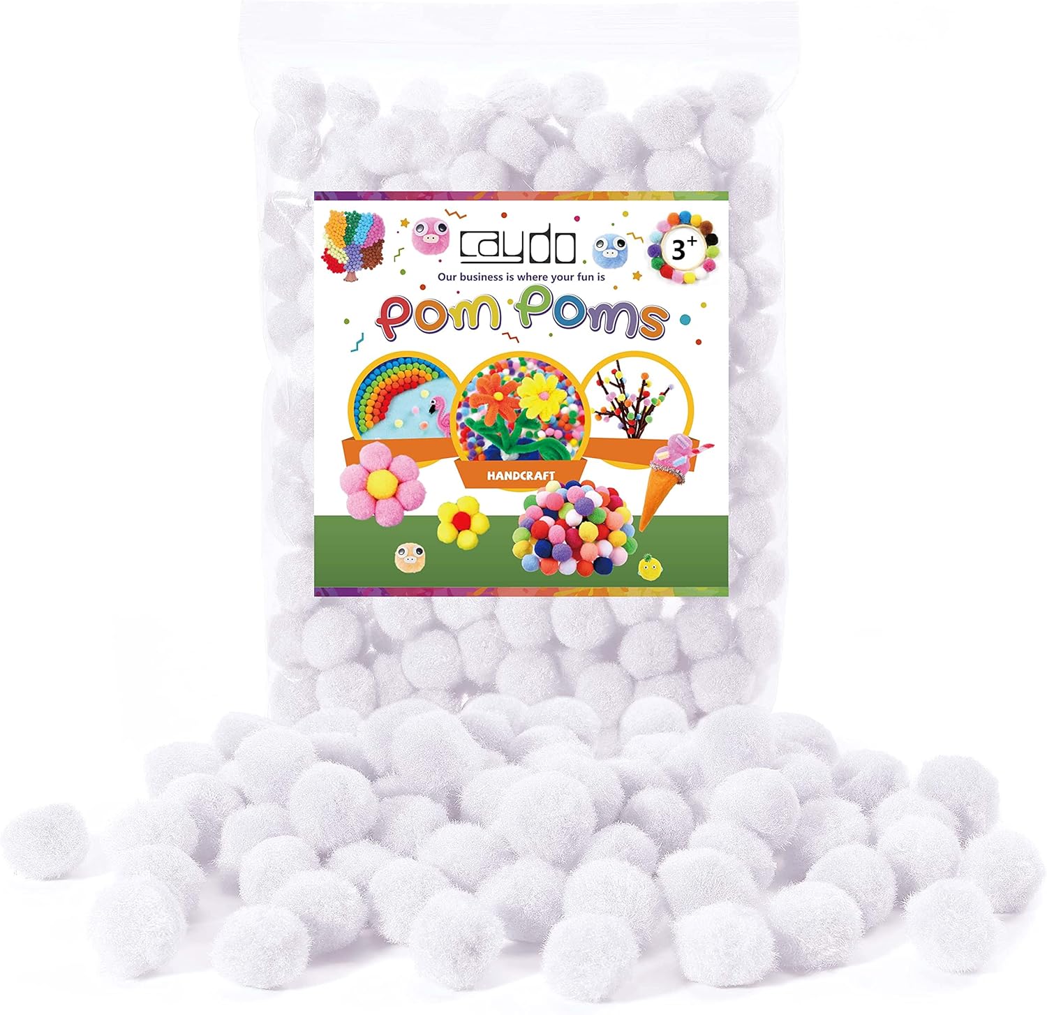 Caydo 150 Pieces White Pom Poms, 1 Inch Fuzzy Craft Pompom Balls for Home Party Holiday Decor and Arts Crafts Projects Making