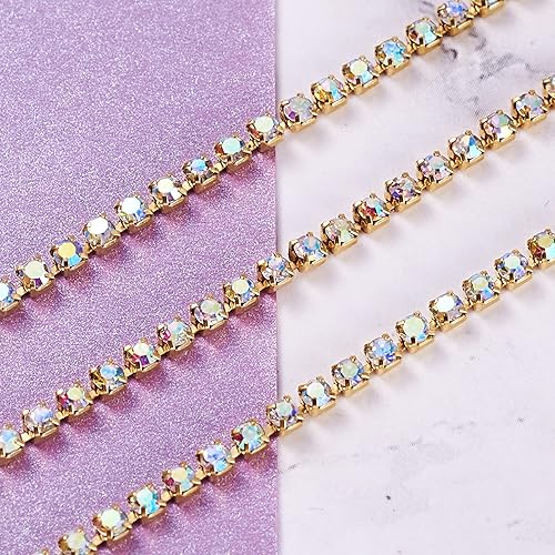 Vista 72 de Fashewelry 6 yardas de diamantes de imitación de cristal de tamaño mixto, oro y plata, bandas de diamantes de imitación de latón transparente