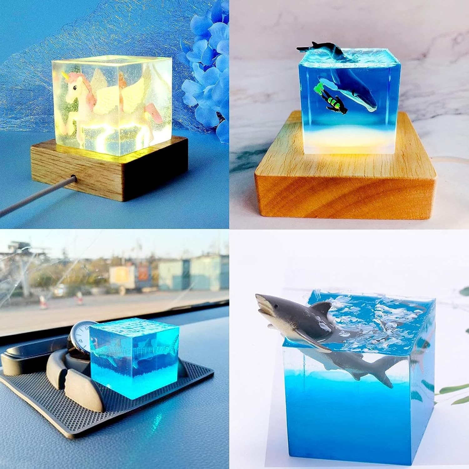 Silicone Resin Casting Mold Set, 4 Pcs Different Sizes Cube Silicone for DIY Ornaments Crafts