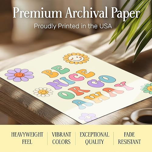 Miniatura 4 de Arte de pared retro de los años 70 de 11 x 14 pulgadas, póster de cara sonriente de flores geniales con cita positiva, decoración de dormitorio de