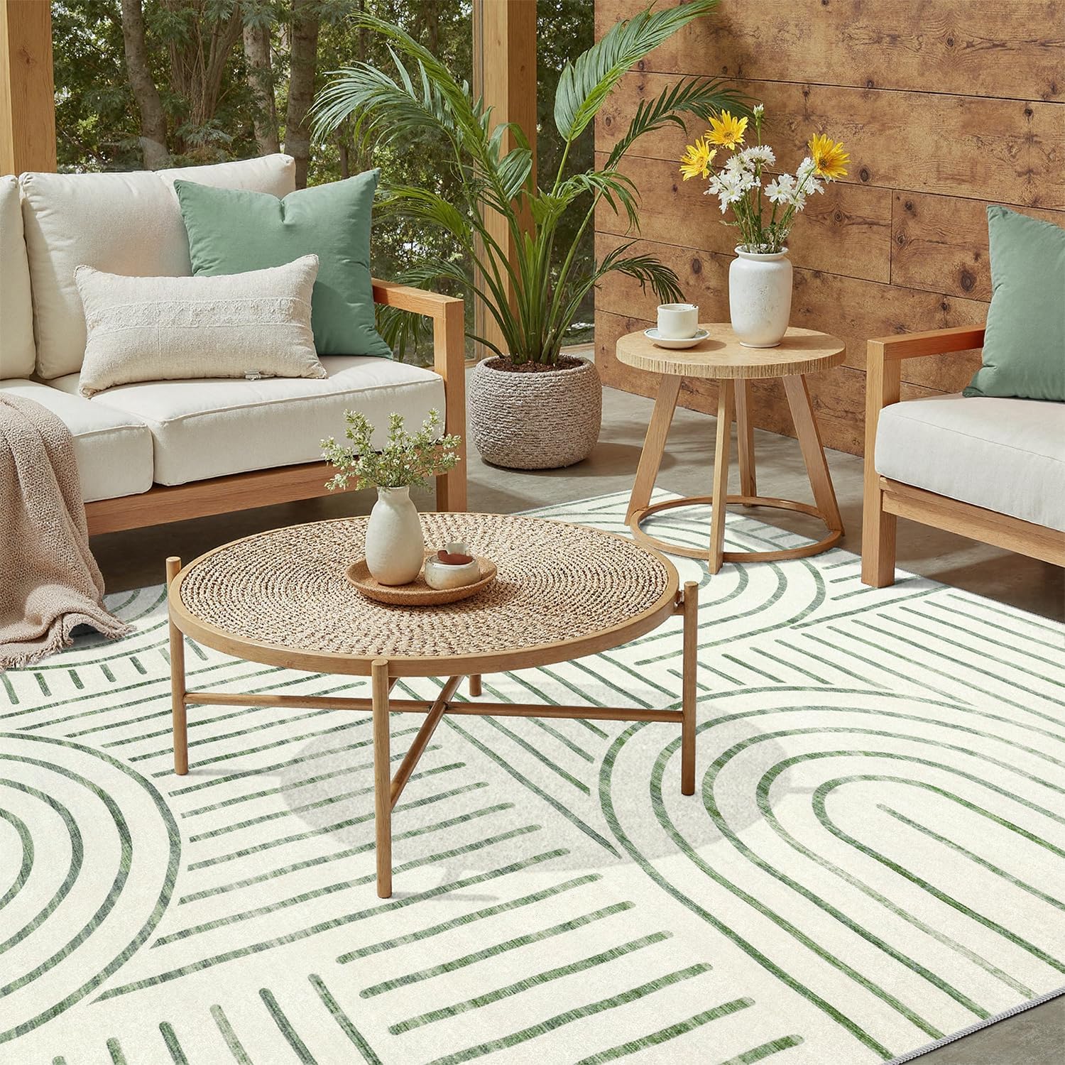 DCX Abstract Machine Washable 3x5 Rug, Sage Green Modern Accent Rug for Living Room, Soft Low Pile Non Slip Carpet, Kid & Pet Friendly Stain Resistant Rug for Bedroom Dining Room Office