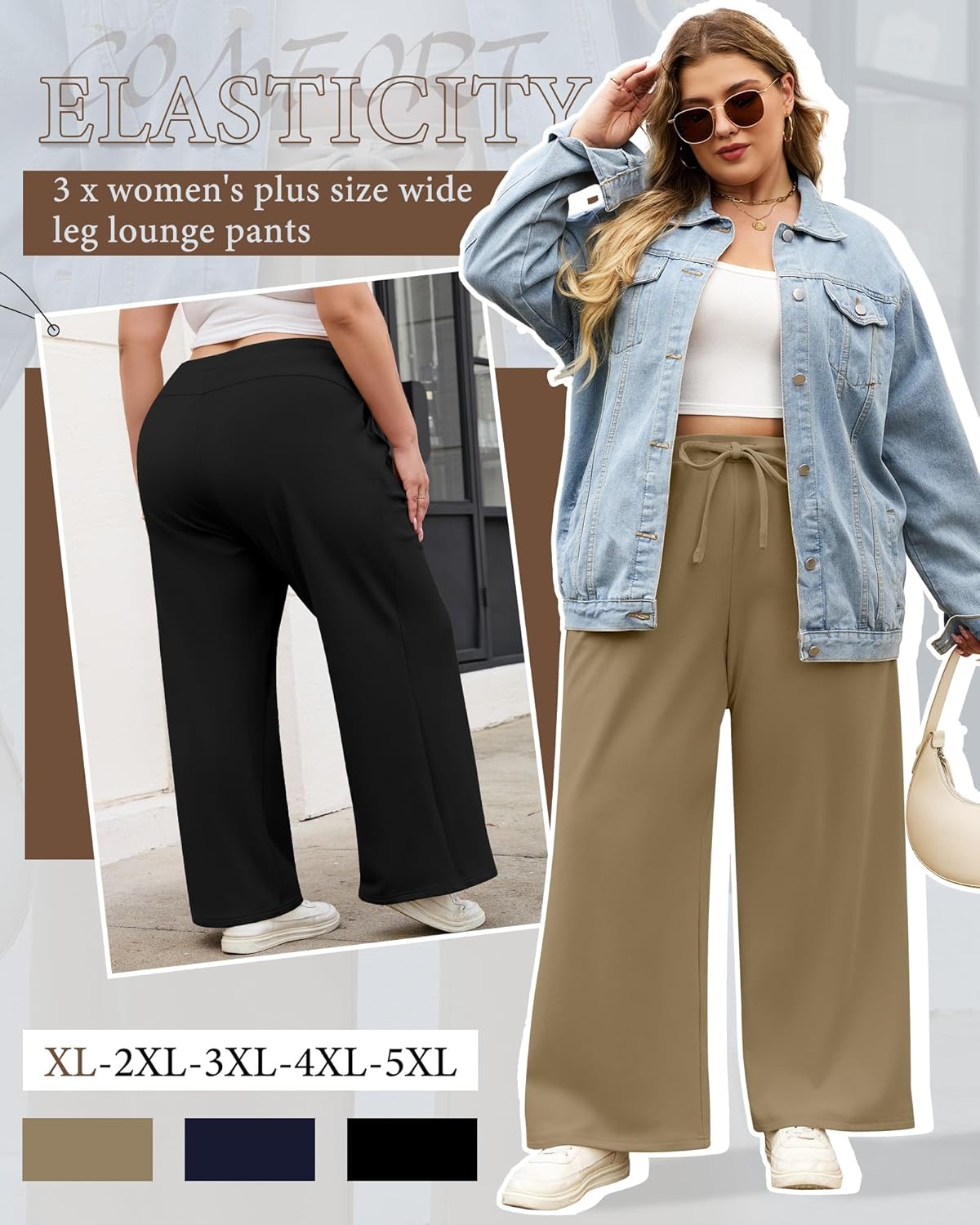 3 Pack Women's Plus Size Lounge Pants Fleece Lined Wide Leg Sweatpants Drawstring Yoga Winter Clothes with Pockets - Image 6