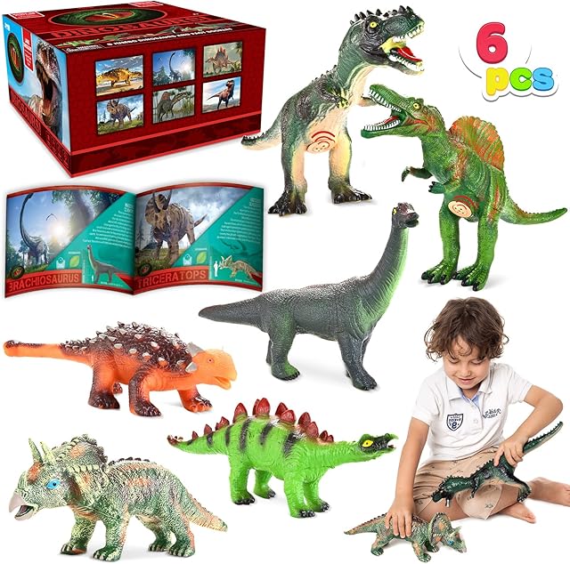JOYIN 6Pcs Big Dinosaur Toys Set (12 to 14), Educational Dinosaur Figures with Realistic Sound, Including 6 Dinosaur, Introduction Booklet, Dinosaur Teaching Set, Dino Party Toys for Boys Girls