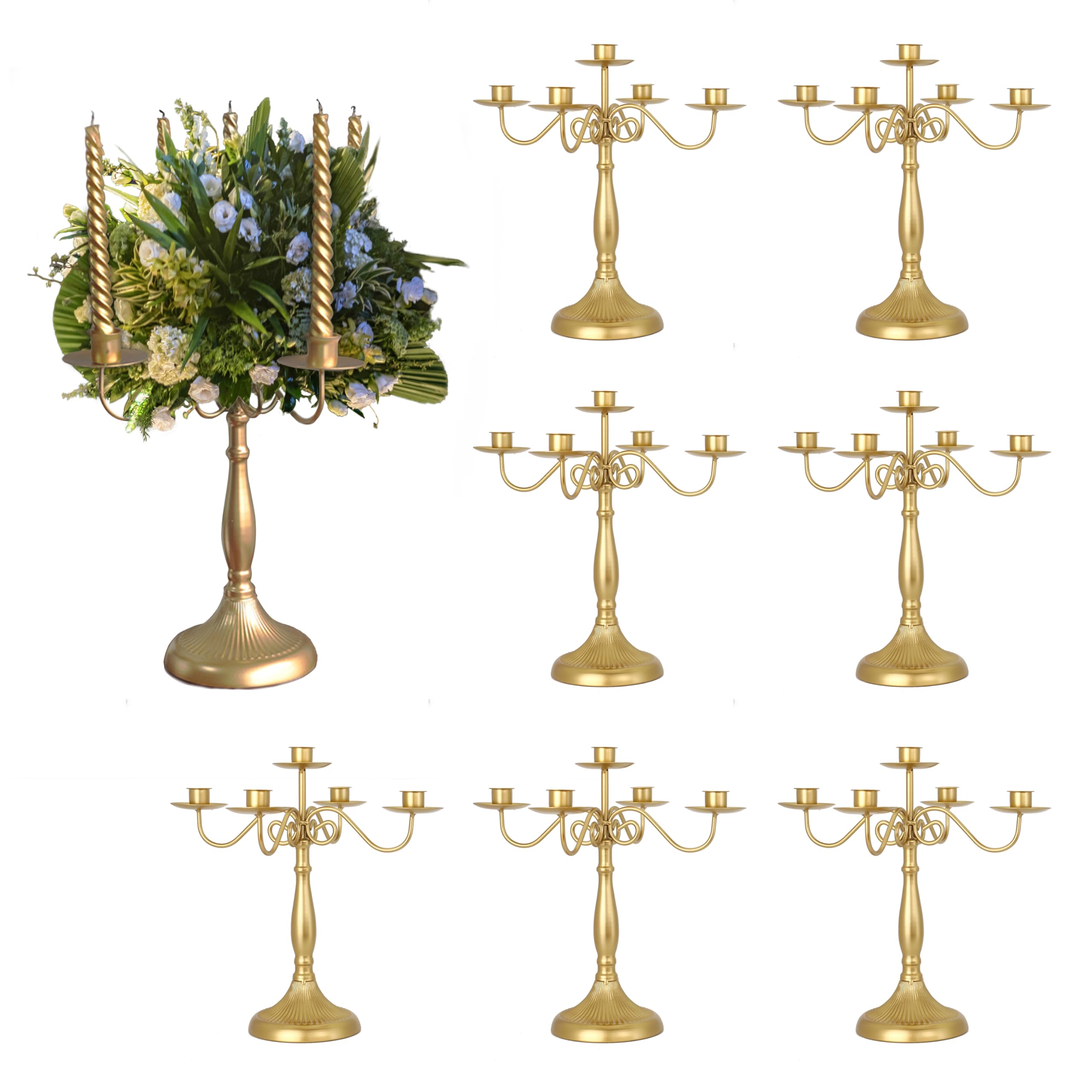 Candelabro de metal de suelo con 5 brazos moderno para decoración de bodas