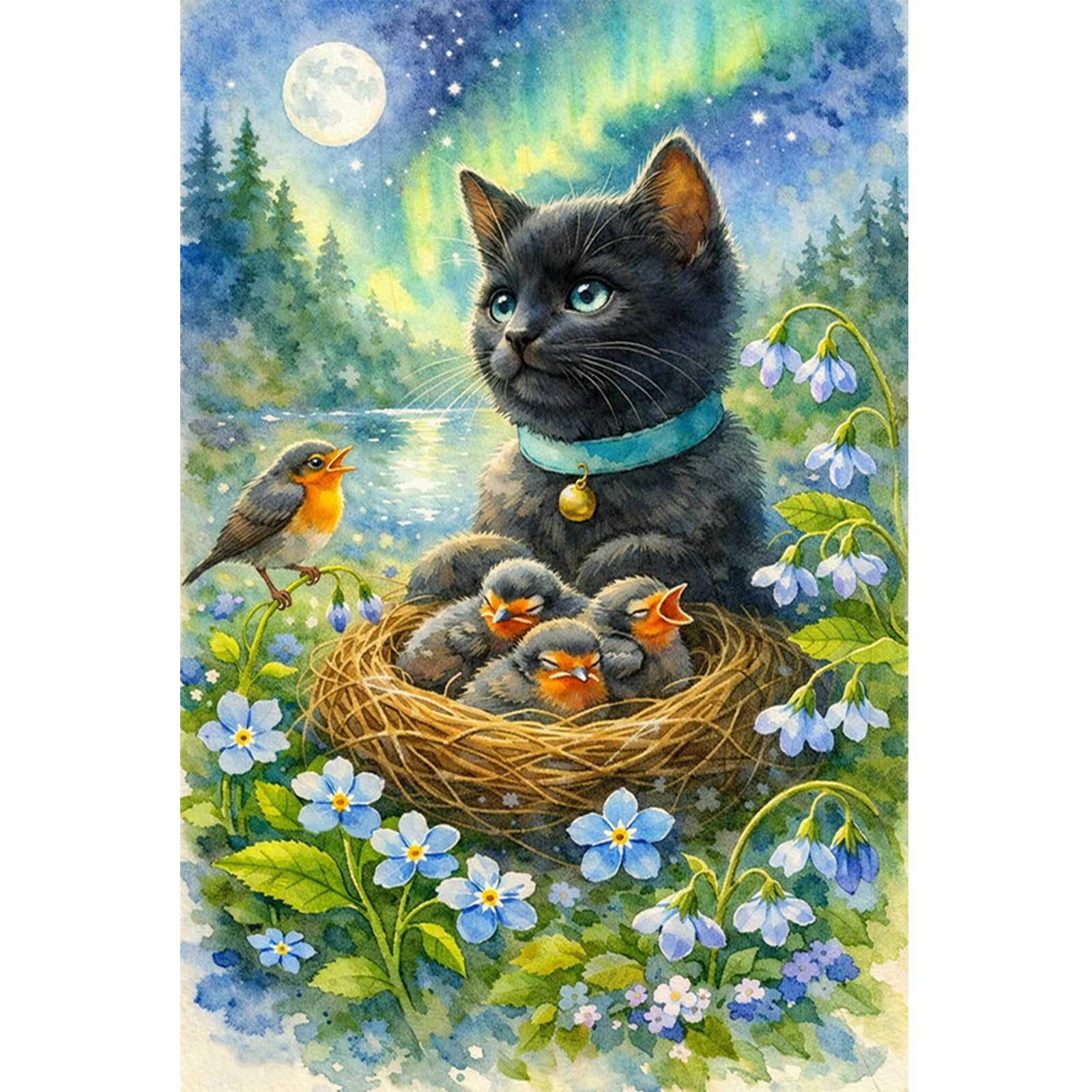 Poetrydraw Cat And Bird 5D Round Drill Diamond Art Kit 40X60cm Large Diy Craft Paintings Gift For Adults/Beginners (H)