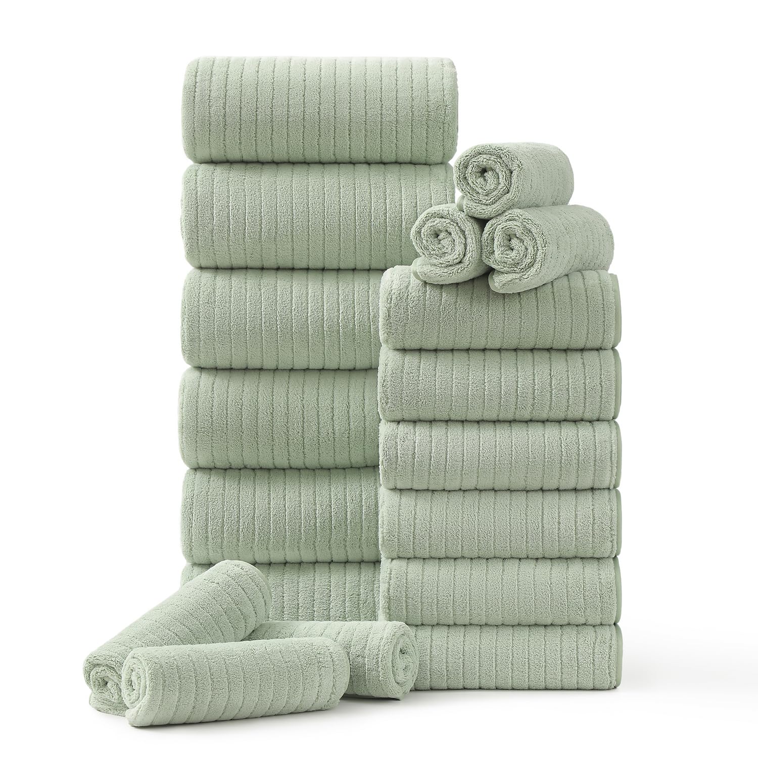 18 Piece Family Bath Towel Set Include 6 Bath Towels,6 Hand Towels and 6 Washcloths Soft Bathroom Towel with Hanging Loops,Highly Absorbent Quick Dry