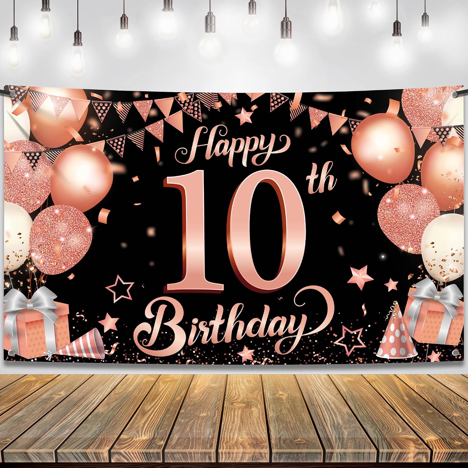 KatchOn Rose Gold 10th Birthday Banner - XtraLarge, 72x44 Inch | Happy 10th Birthday Backdrop