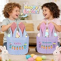 Vista 2 de Cesta de Pascua, cestas de conejo de Pascua, cesta portátil para búsqueda de huevos para recuerdos de fiesta y regalos, lindo conejo azul