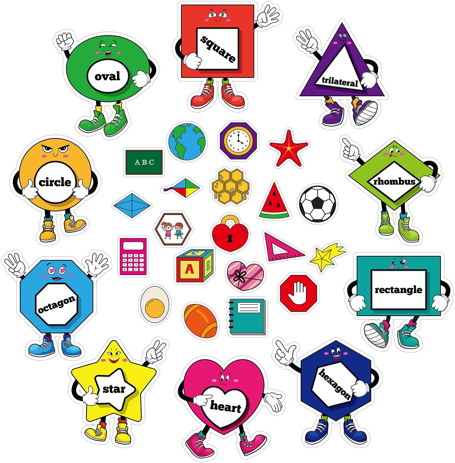 PETCEE30PCS Shapes Poster for Classroom Bulletin Board Set Shapes Learning Cutouts for Toddler Kids Early Education Shape Posters for Family Nursery Preschool Pre-K Classroom Wall Decoration