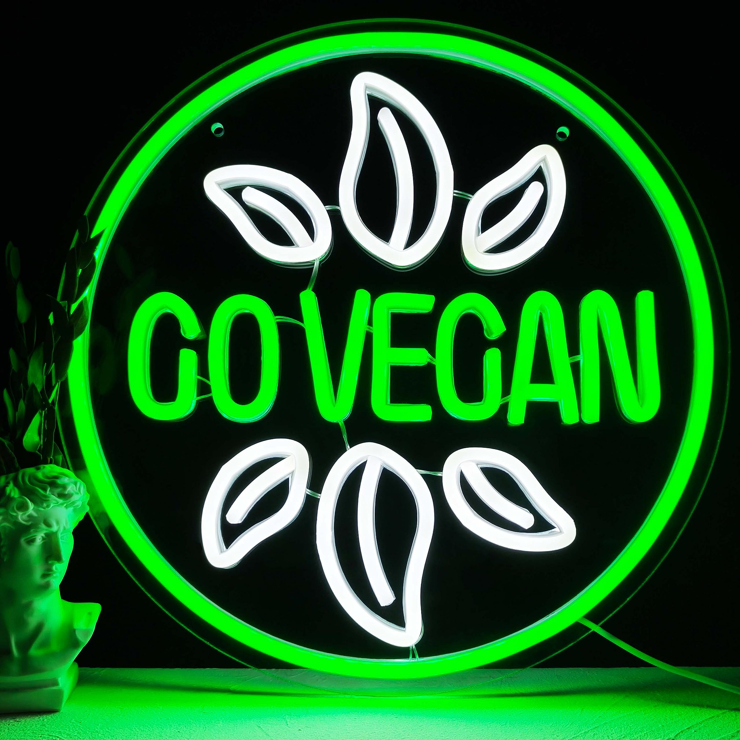 Go Vegan Neon Sign for Wall Decor LED Word Light Sign Plant Neon Light for Dining Room Business Shop Wall Decoration Restaurant Party Decor Holiday Gifts Birthday Gifts