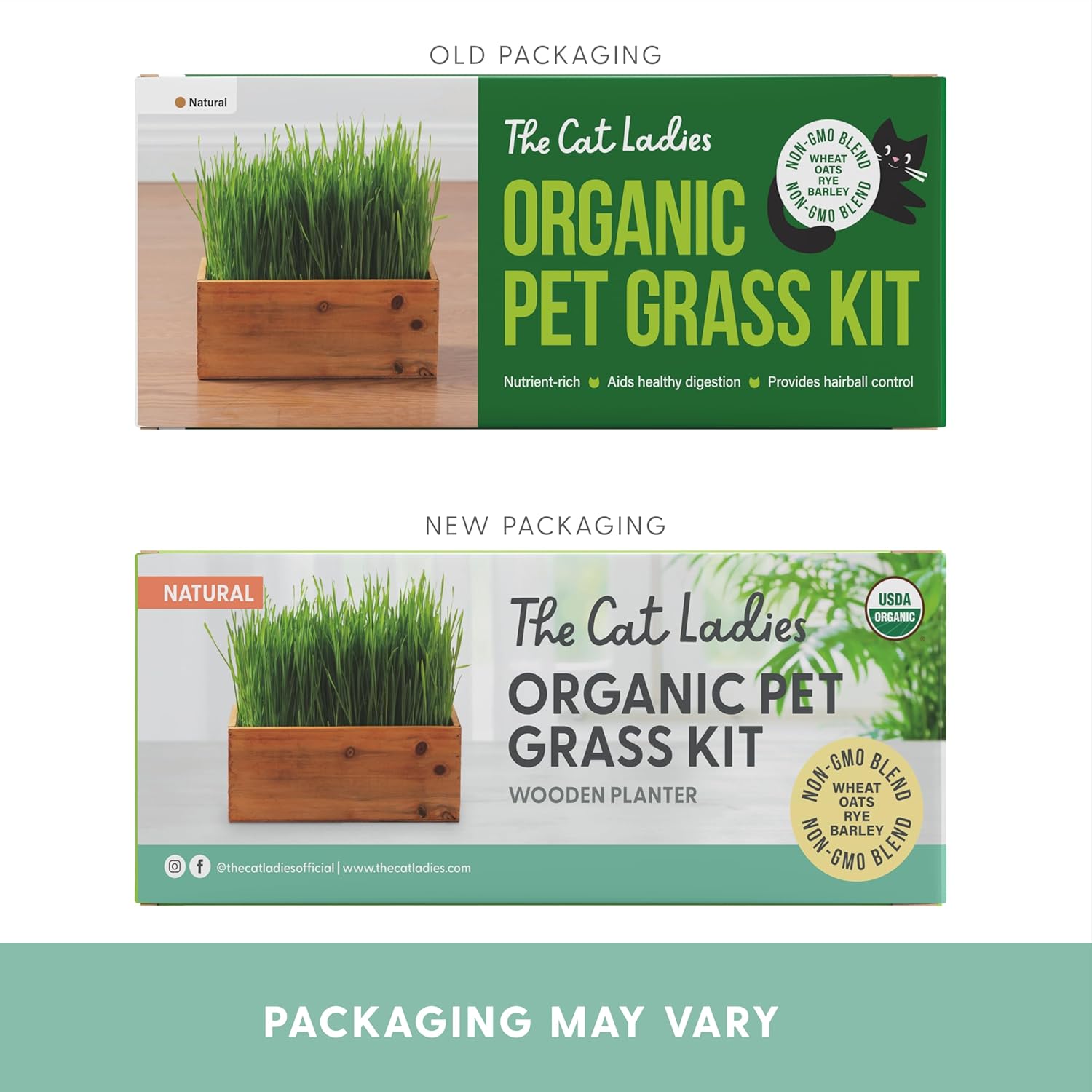The Cat Ladies Cat Grass Kit with Rustic Wood Planter, Seed and Soil. Easy to Grow for Indoor or Outdoor Cats, Dogs and Other Pets. Prevent Hairballs and Aid Digestion