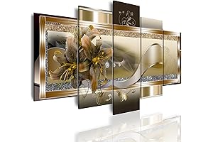 5 Piece Yellow Orchid Flowers Canvas Print - Abstract Golden Floral Wall Decor Poster