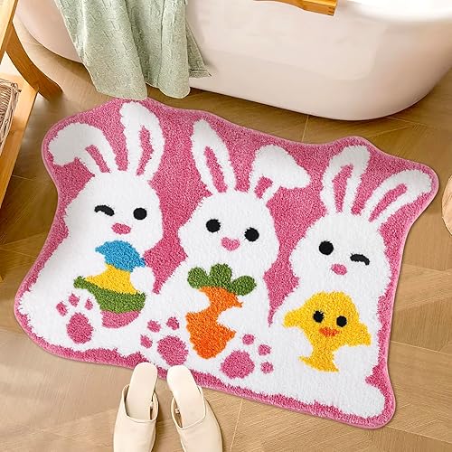 Tapete de baño de Pascua, antideslizante, lavable, absorbente, tapete de baño de Pascua, alfombra de conejo, alfombra suave para dormitorio, sala de