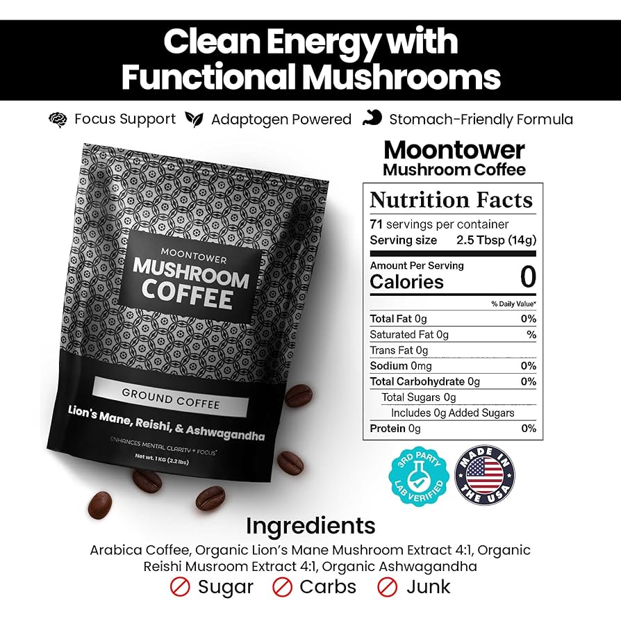 コーヒー Lion's Mane Coffee & RoarrringCoffee8oz Lion's Mane Specialty Coffee Espresso Grind 227 g / 8 oz