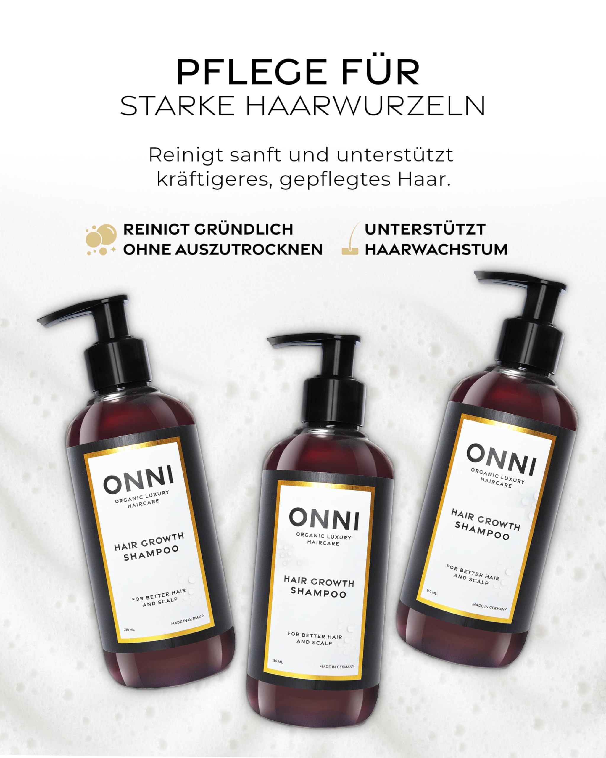 ONNI Champú orgánico para el crecimiento del cabello, 500 ml, dispensador de bomba XL, sin siliconas, sulfatos, parabenos, cuidado del cabello para un mayor crecimiento del cabello, contra la picazón