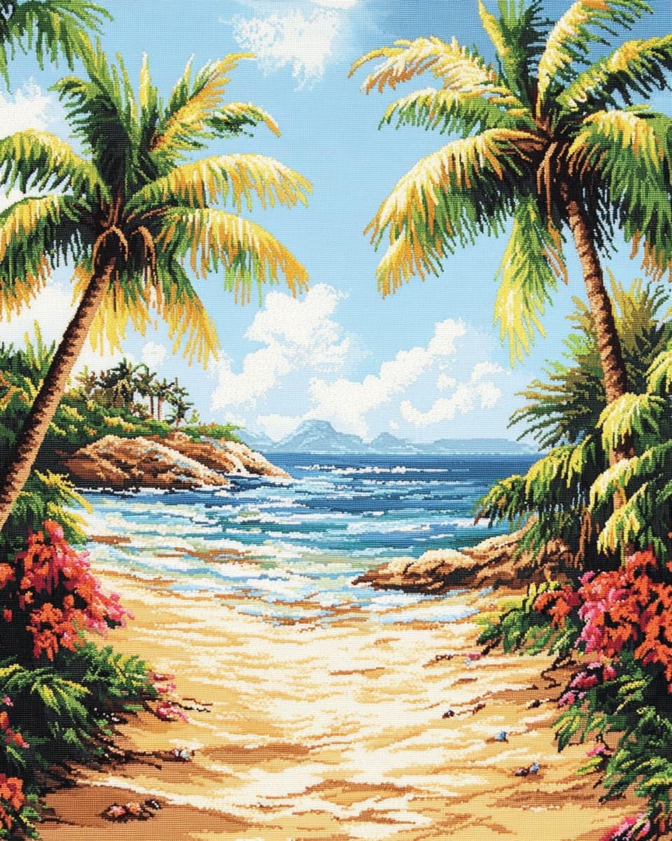 AMBATTERY DIY Cross Stitching Kits, Beach Scenery Stamped Kit Cross-Stitching Counted Cross Stitch 11CT Stamped Cross Stitch Kit Fabric Embroidery Crafts Kit for Home