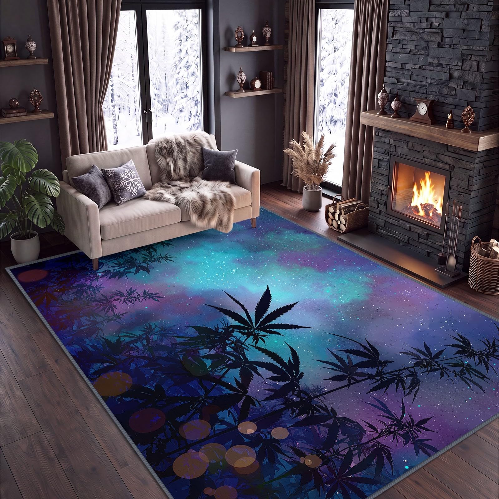 Fantasy Universe - Alfombra para sala de estar, 140 x 200 cm, diseño de hojas de cielo estrellado, lavable a máquina, alfombra para dormitorio, suave, pelo corto, antideslizante, alfombra clásica para