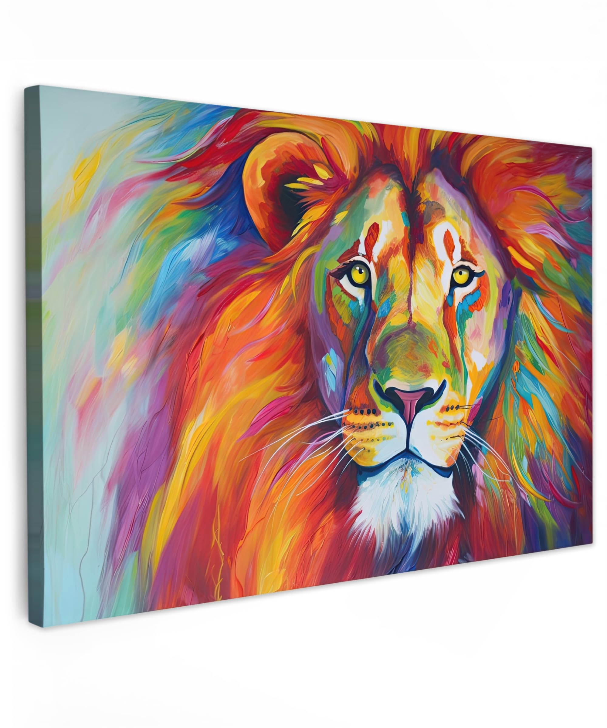 MuchoWow© Canvas Wall Art 12"x8" / 30x20 cm Decor Prints for Living Room Decorative Canvases Hall Artwork Lion - Animals - Oil paint - Rainbow — image 1