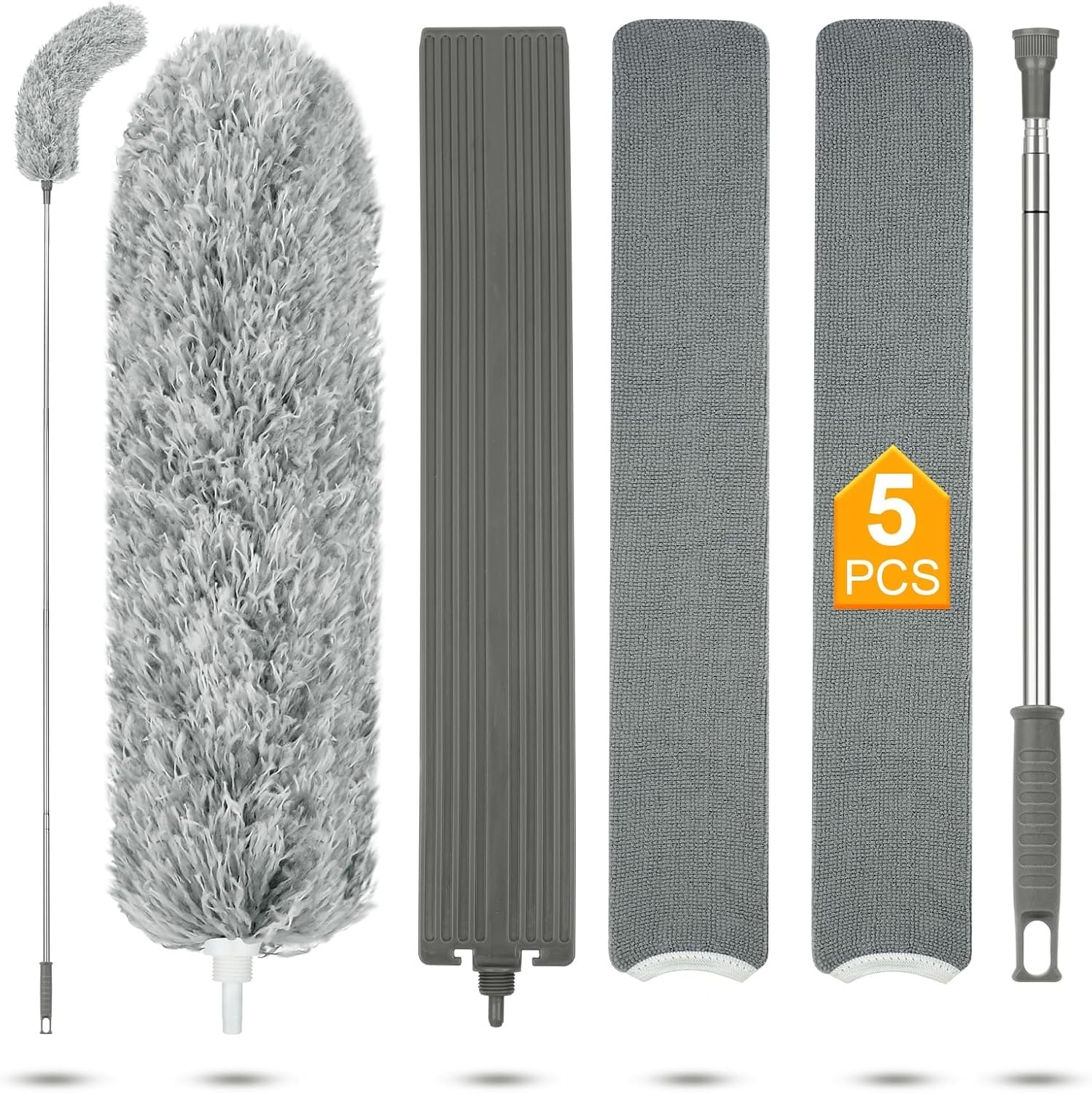 Vicloon Plumero Atrapapolvo Plumero de Limpieza Extra Largo 2.44m Telescópica Microfibra Plumeros y Cepillo de Limpieza de Ranura, Lavable, Extensible con 2 paños reemplazables para Persianas Windows