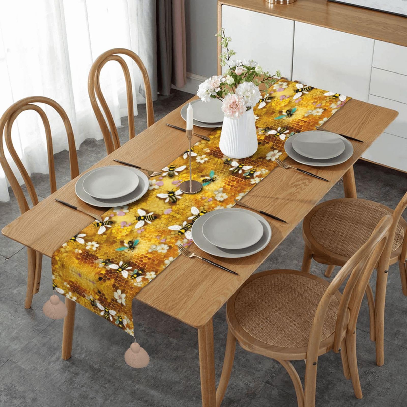Chemin de table imprimé abeilles linge de table rectangulaire basse mariage ferme