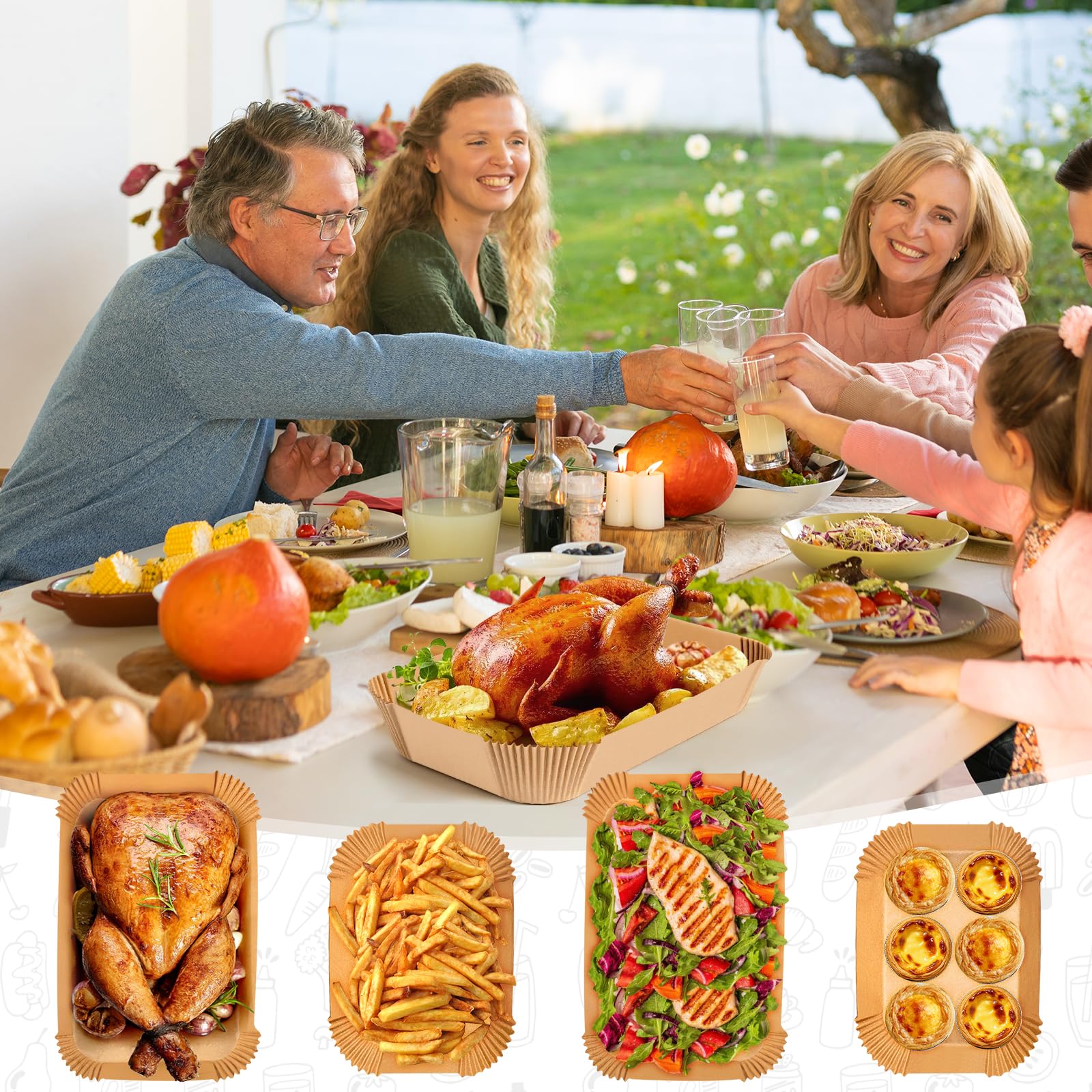 170Pz Carta Forno per Friggitrice ad Aria Senza BPA, Teglia per Friggitrice ad Aria Antiaderente Impermeabile Monouso Accessori Friggitrice ad Aria per 5-16L Friggitrice Aria Forno Padelle Microonde