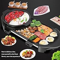 Vista 4 de Olla caliente con parrilla, olla caliente eléctrica 2 en 1 Shabu Shabu Shabu parrilla coreana para barbacoa, olla extraíble de 1200 W/bandeja