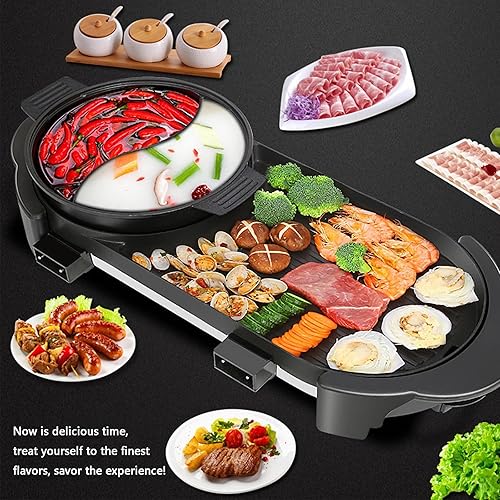 Miniatura 4 de Olla caliente con parrilla, olla caliente eléctrica 2 en 1 Shabu Shabu Shabu parrilla coreana para barbacoa, olla extraíble de 1200 Wbandeja para