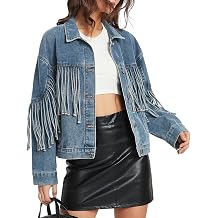 Ladyful Womens Oversized Fringed Denim Jacket Tassel Long Sleeve Jean Jacket 2026 Western Country Concert Outfits