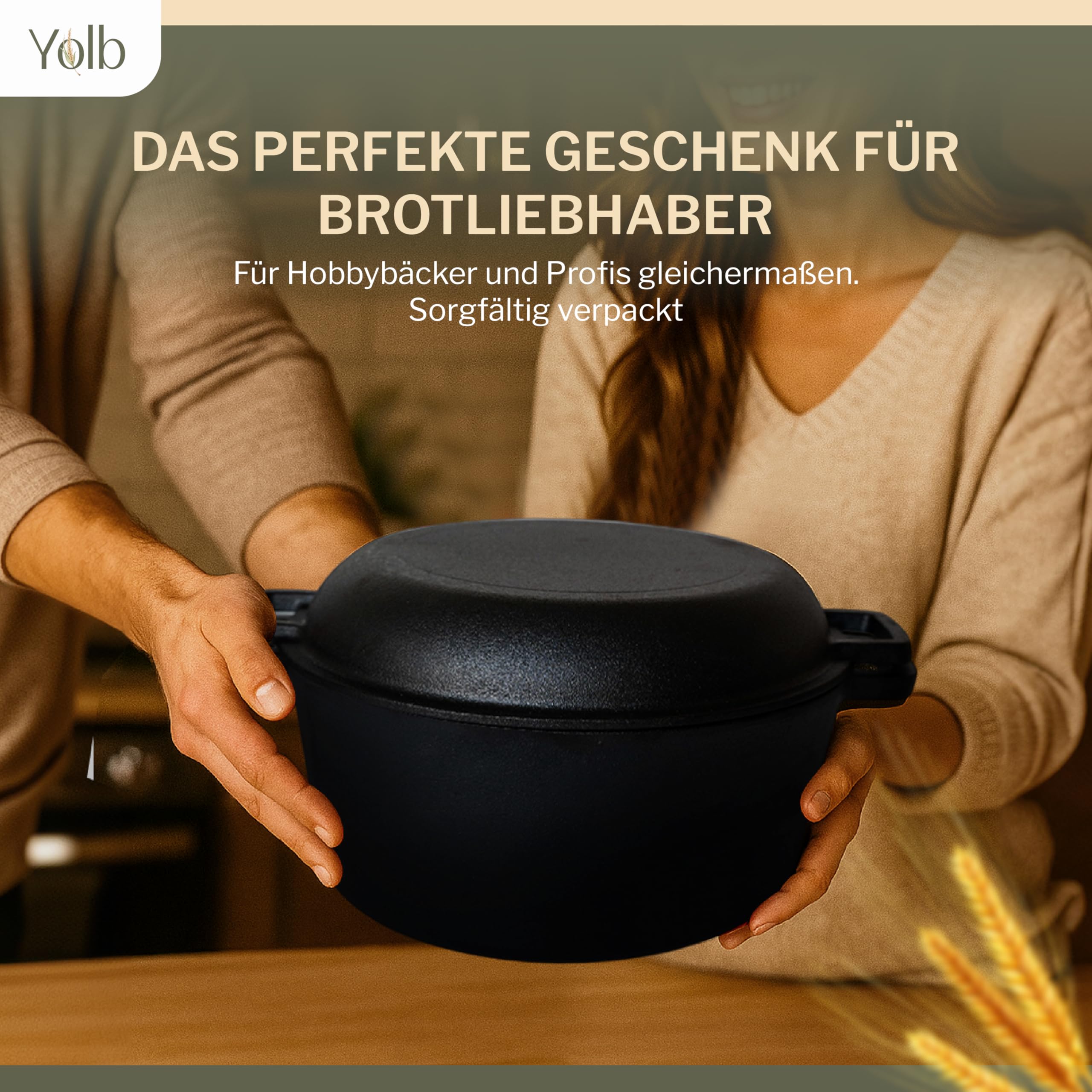 sauerteig Brotbacktopf – Gusseisen Topf mit Deckel (Dutch Oven), Sauerteig-Starter-set mit Sauerteig zubehör, brotbackform – Komplettes XL-Sauerteig Brotbackset zum Brotbacken im Ofen.