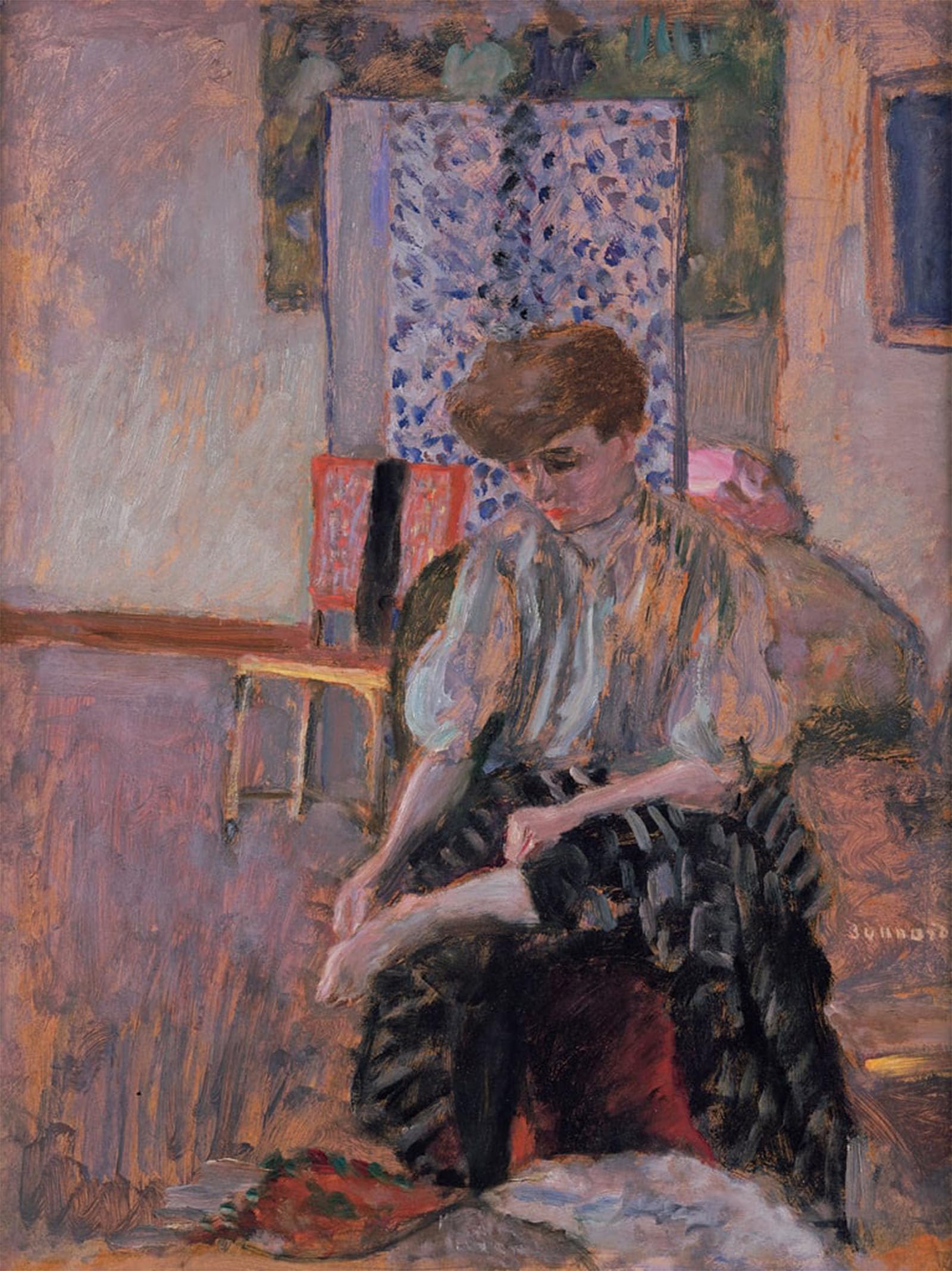 Serendipitp No Frame Abstract Painting Mural Print Picture Wall Decor Painting Woman Putting On Her Stockings By Pierre Bonnard Vintage Wall Artwork For Home Decor 60X90cm
