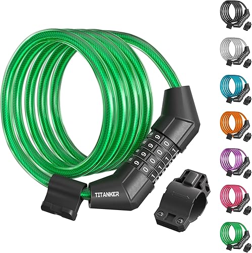 Miniatura 9 de Titanker Cable de bloqueo de bicicleta, bloqueo de cable de bicicleta de 4 pies, bloqueo de cable básico autoenrollable para niños, combinación con