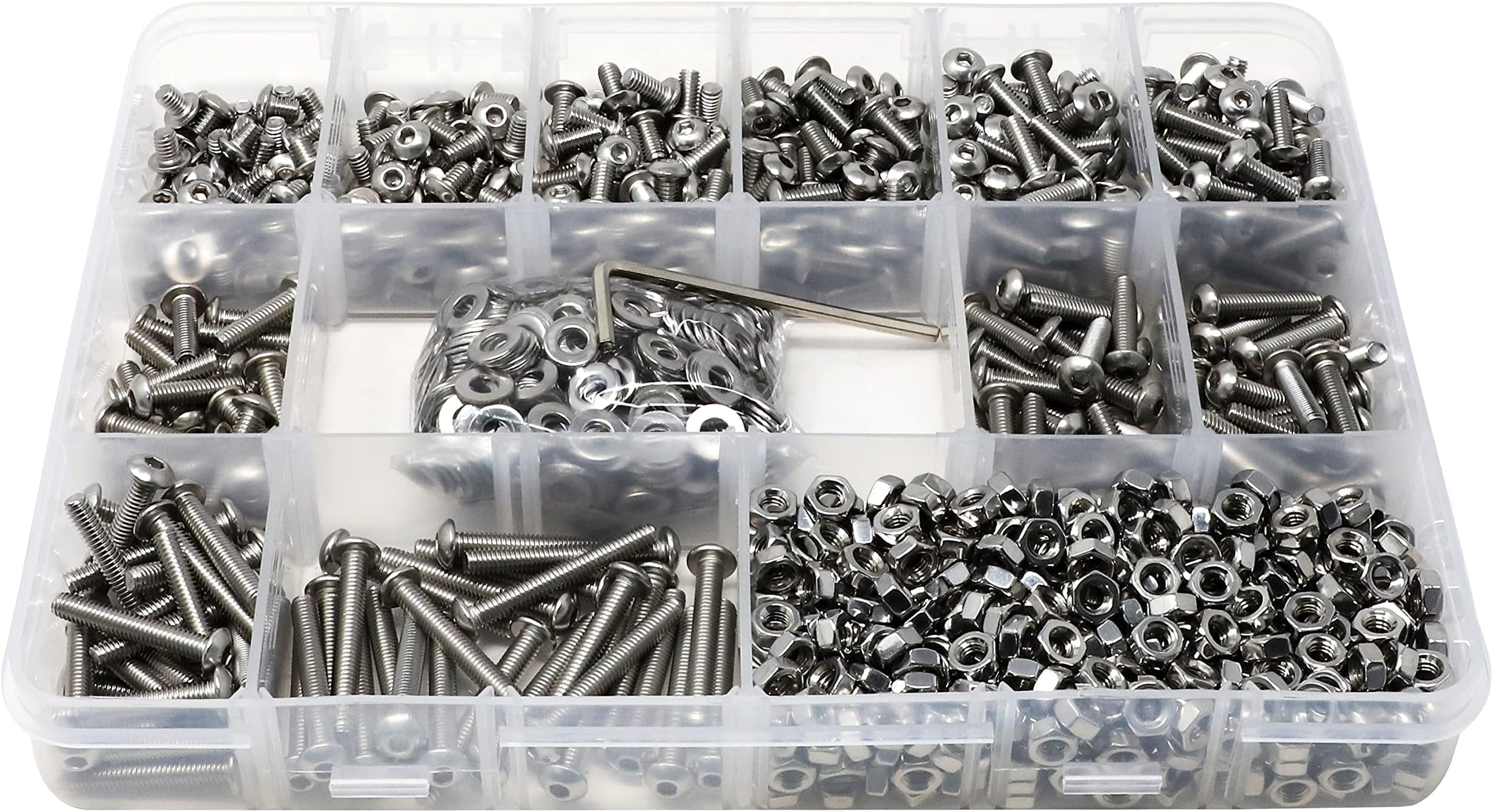 iExcell 750 Pcs M4 x 5/6/8/10/12/14/16/20/25/30 Stainless Steel 304 Hex Socket Button Head Cap Screws Bolts Nuts Washers Assortment Kit