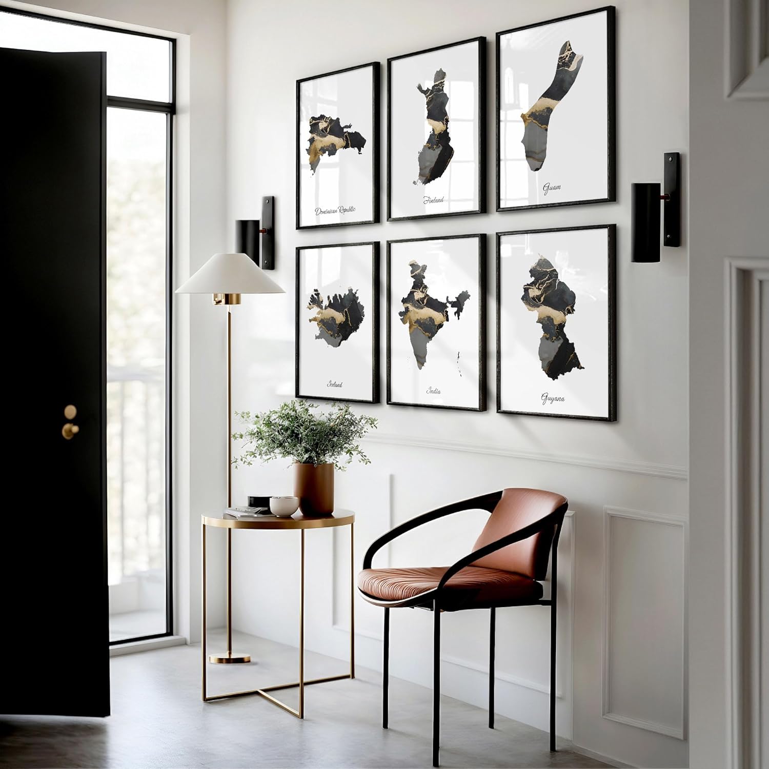 Guyana Art Print, Guyanese Map Poster, Elegant Country Artwork, Black and Gold GY Painting, Art collector map