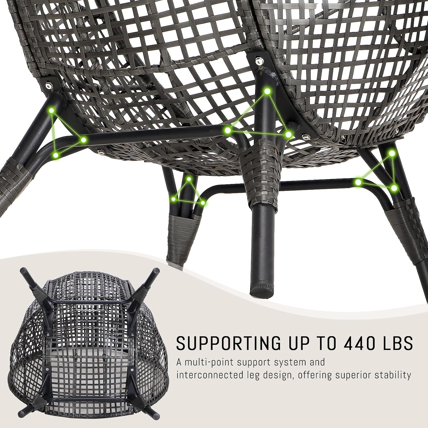 RADIATA 2 pcs Egg Chair with Footrest, Wicker Patio Lounger with Ottoman for 2, Oversized Rattan Egg Shaped Chair with Leg for Indoor Outdoor Patio Balcony Garden (Gray, 2pcs)