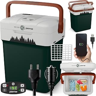 peme Essential Elektrische Koelbox 25,7L - Koelen & Verwarmen, Dual Power 12V & 220-240V, Eco-modus, USB-oplaadpoort, Veilig Sluitingssysteem, voor Auto, Camping, Boot