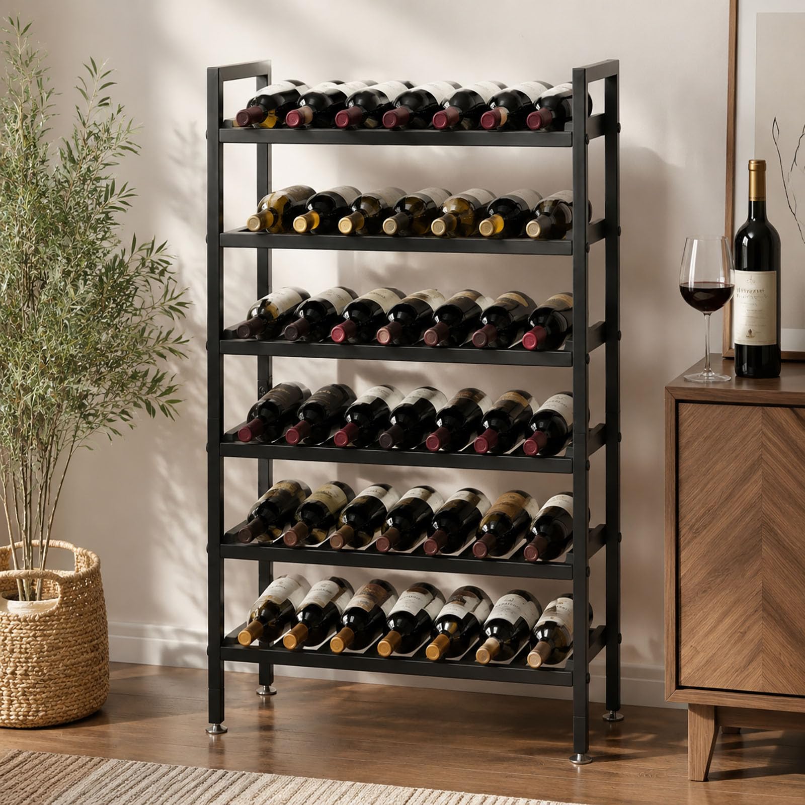 Weinregal für 42 Flaschen, Metall, 60 × 30 × 95 cm, Schwarz