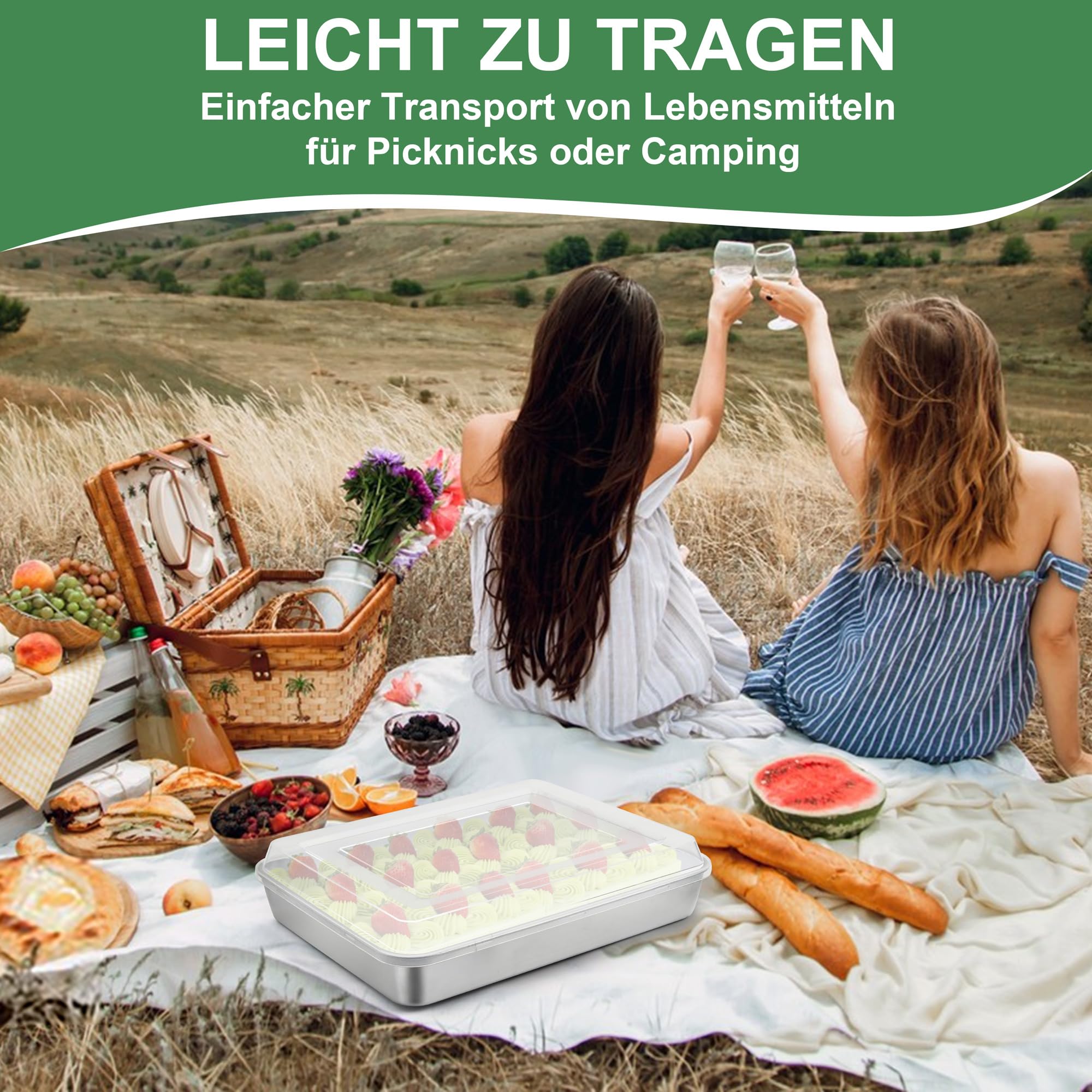 HaWare Backblech mit Deckel, Edelstahl Rechteckige Auflaufform Ofenblech mit Transportbox, 31,6x24,6x5cm, Tiefes Kuchenblech Fettpfanne für Brownie Kuchen Lasagna, Gesund & Ungiftig, Spülmaschinenfest