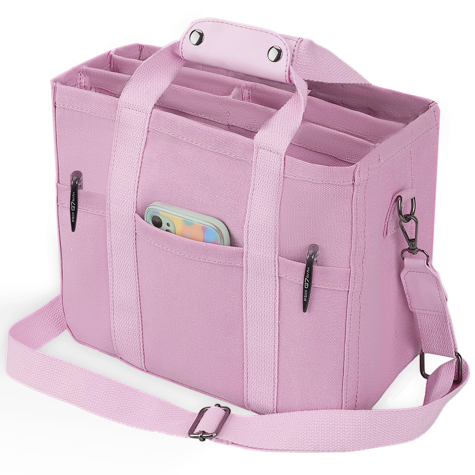 Canvas Tote Bag with Compartments Tote Bag with Multi Pockets 15 Inch Large Capacity Tote Bag for Women Travel Bag.