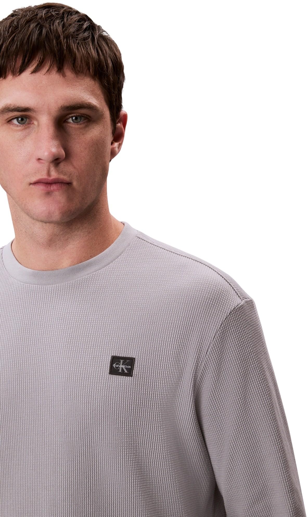 Calvin Klein Uomo Maglietta Maniche Corte Waffle Badge Tee con Scollo Rotondo