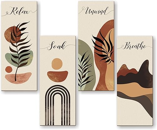 Letrero de decoración de baño bohemio minimalista para baño, arte de pared para relajarse, relajarse, respirar, colgar de madera, arte de pared para