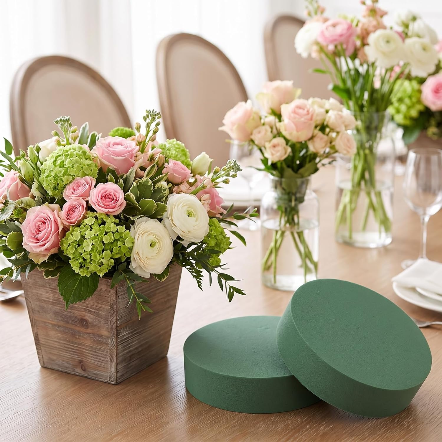 2 Pcs Plant Foam Round Floral Foam Blocks 6.3" Green Wet Dry Flower Foams