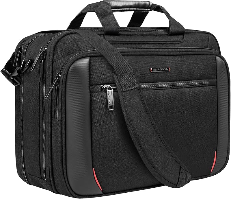 Maletín para computadora portátil para hombre, compatible con bolso bandolera de 17,3 pulgadas, negro | Bolso de mensajero expandible para hombres y mujeres, resistente al agua, bolso de hombro, bolso de lona, ​​para viajes de negocios