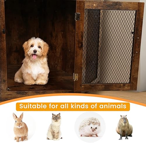 Miniatura 5 de OFIKA Muebles de esquina para jaula de perro, mesa auxiliar de madera para perrera con malla metálica, mesa auxiliar de esquina para interiores para