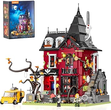 Lumibricks Halloween Midnight Haunted Mansion Lighting Building Bricks Set - Ghost Specter Phantom House City Town Modular Collection Kit 2617 Pcs for Adults & Teens