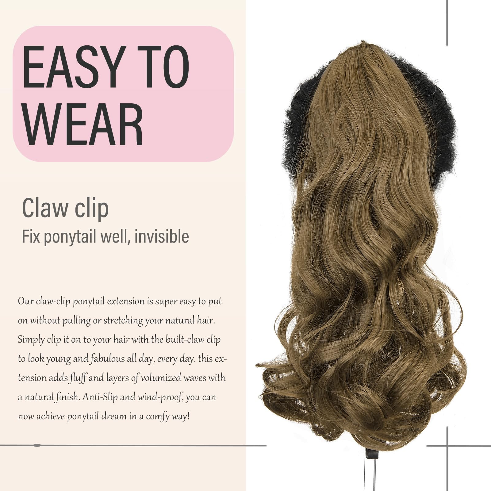 Dcbaboo 18inch Claw Clip in Ponytail Hair Extensions Long Wavy Ponytail Extension Curly Synthetic Pony tails Natural Wave One Piece Hairpiece Fake Ponytail for Women Golden Brown - Image 4