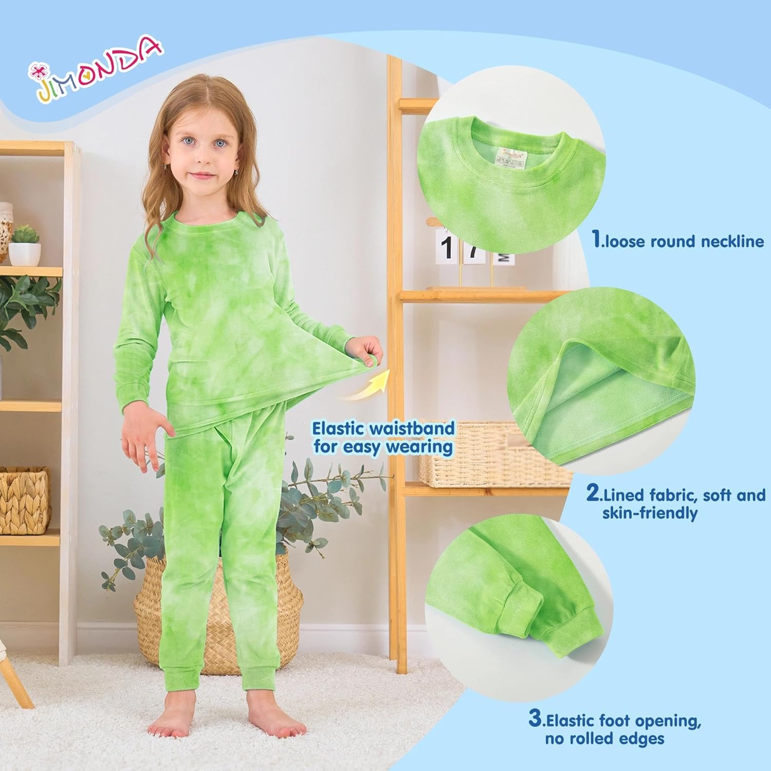 Jimonda Soft Pajamas Kid Boys/Girls Clothes long sleeve 2pc Tee/Pants Pjs Set Toddler tie dye Fluff Sleepwear Outfits 2T-14Y - Image 4