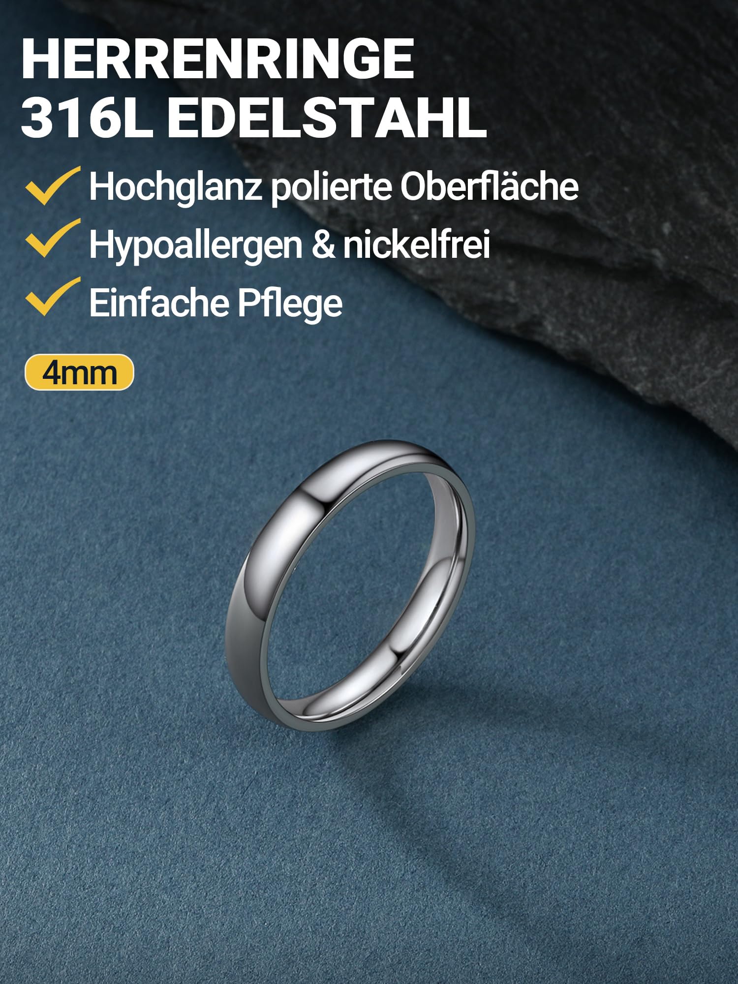 PROSTEEL Simpel Bandring 2mm/4mm/6mm/8mm breit Herren Damen personalisiert Trauring Ehering Edelstahl/18k vergoldet Finger Ring Modeschmuck Accessoire für Hochzeit Geburtstag, Ringgrößen 54-67
