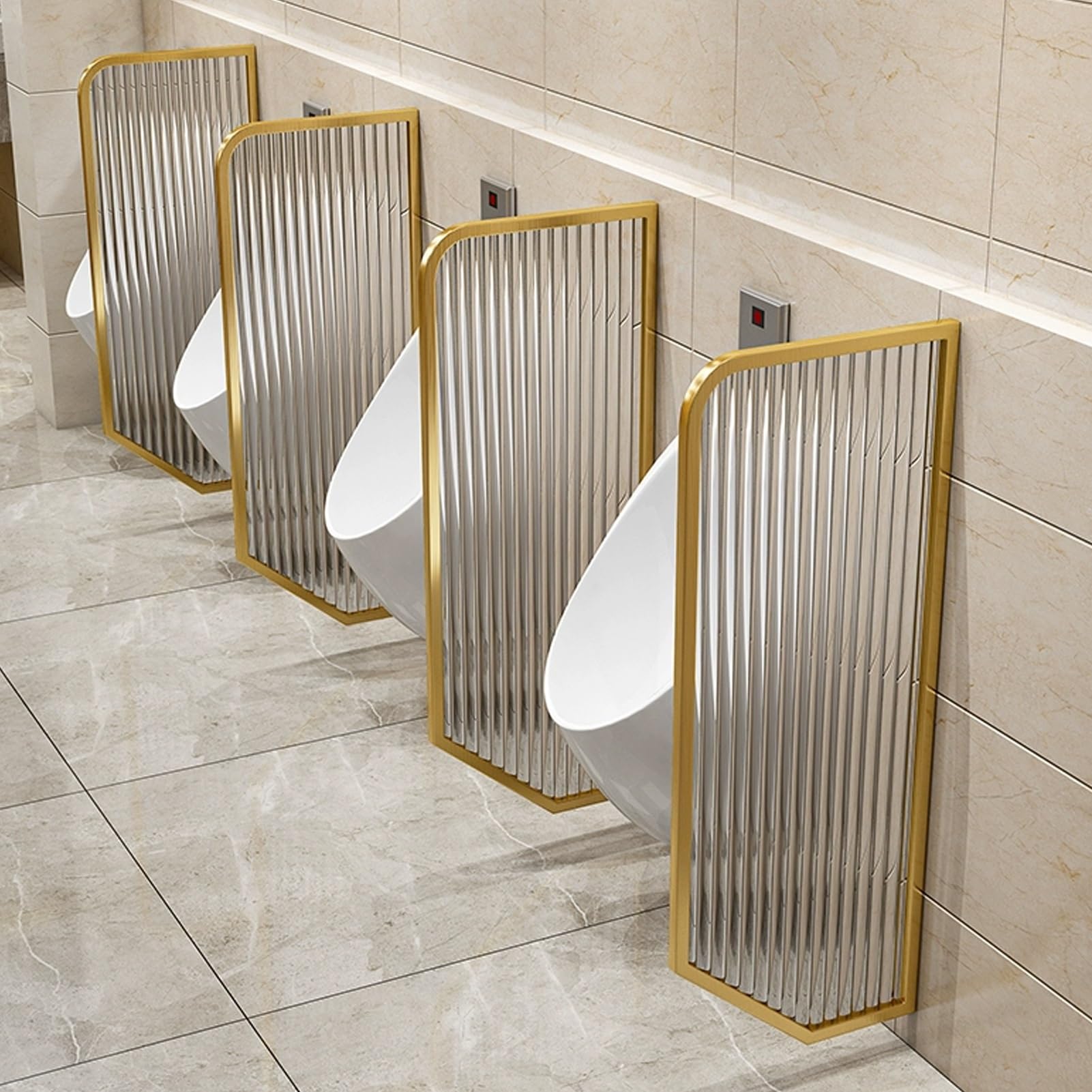 BKSXSOP Commercial Urinal Partition, Tempered Glass Wall-Mounted Divider Minimalist Public Restroom & Men's Toilet (Gold,4pcs)